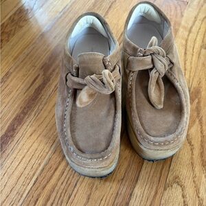 Loeffler Randall Suede Knot-Detail Loafers in Light Brown - Tabitha